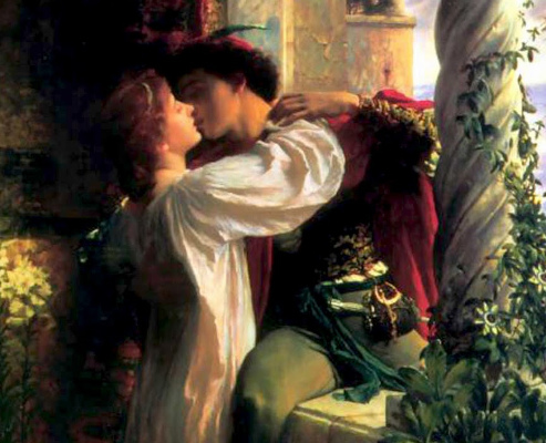 A detail of Romeo and Juliet kissing in a painting by Frank Dicksee A detail of Romeo and Juliet kissing in a painting by Frank Dicksee